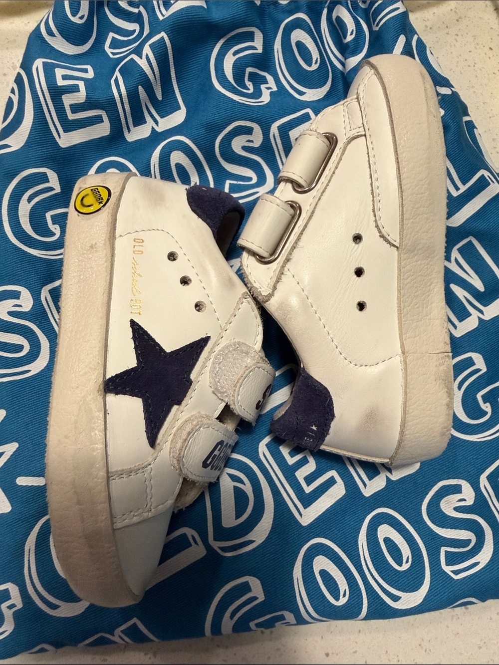 Golden Goose Kids White Sneakers with Navy Star & Heel - Picture 2 of 6